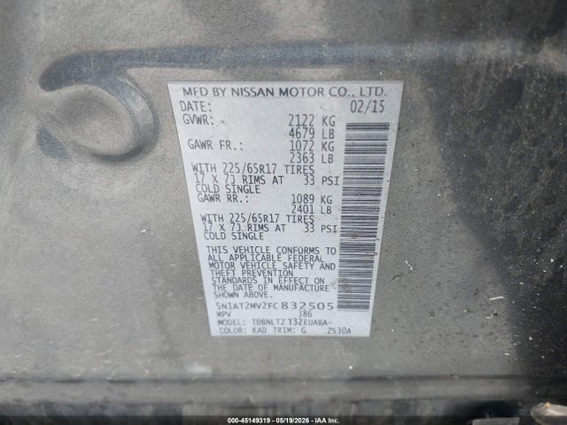 Nissan ROGUE SV 2015 5N1AT2MV2FC832505 Image 9