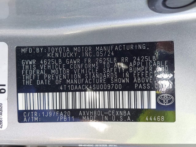 Auction sale of the 2025 Toyota Camry Le, vin: 4T1DAACK4SU009700, lot number: 45149343