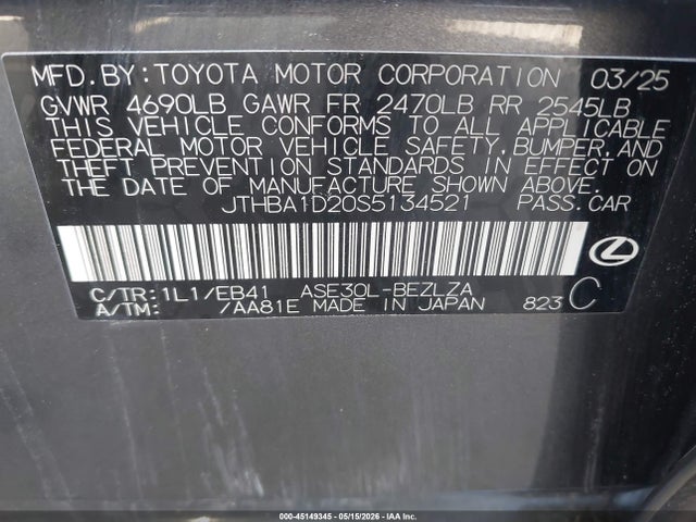 Продажа на аукционе авто 2025 Lexus Is 300 F Sport Design, vin: JTHBA1D20S5134521, номер лота: 45149345