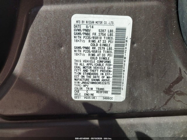 Aukcja sprzedaży 2014 Nissan Murano Sl, vin: JN8AZ1MW8EW532975, numer aukcji: 45149365