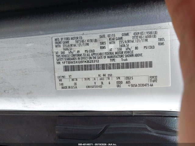 Auction sale of the 2015 Ford Transit-350, vin: 1FTBW3XG5FKB25312, lot number: 45149371