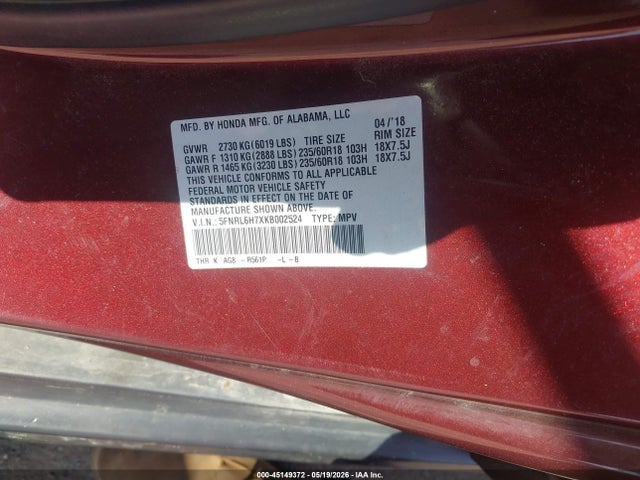 2019 Honda Odyssey Ex-l მანქანა იყიდება აუქციონზე, vin: 5FNRL6H7XKB002524, აუქციონის ნომერი: 45149372