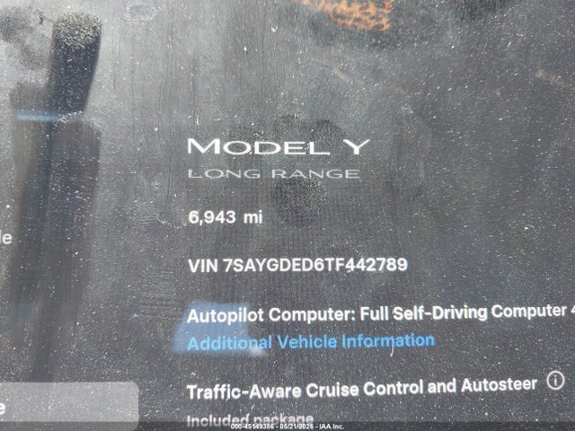 Aukcja sprzedaży 2026 Tesla Model Y Premium Rear-wheel Drive/rear-wheel Drive, vin: 7SAYGDED6TF442789, numer aukcji: 45149386