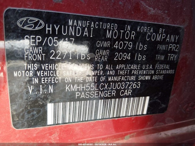 Aukcja sprzedaży 2018 Hyundai Elantra Gt Sport, vin: KMHH55LCXJU037263, numer aukcji: 45149391