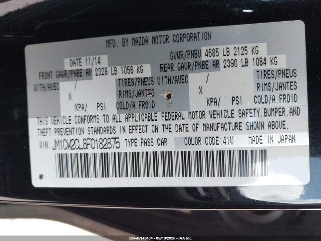 Aukcja sprzedaży 2015 Mazda Mazda5 Touring, vin: JM1CW2CL8F0182875, numer aukcji: 45149404