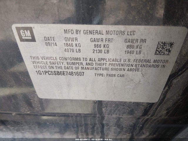 Auction sale of the 2014 Chevrolet Cruze 1lt Auto, vin: 1G1PC5SB6E7481607, lot number: 45149413