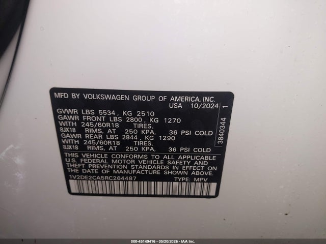 2024 Volkswagen Atlas Cross Sport 2.0t Se მანქანა იყიდება აუქციონზე, vin: 1V2DE2CA5RC264487, აუქციონის ნომერი: 45149416