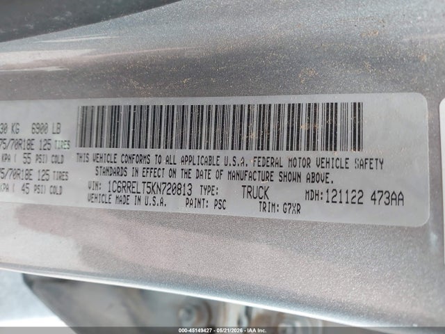 2019 Ram 1500 Rebel  4x2 5'7 Box მანქანა იყიდება აუქციონზე, vin: 1C6RRELT5KN720813, აუქციონის ნომერი: 45149427