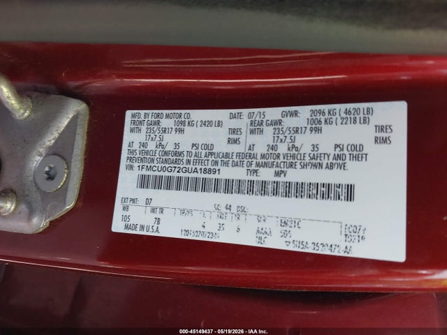 2016 Ford Escape Se მანქანა იყიდება აუქციონზე, vin: 1FMCU0G72GUA18891, აუქციონის ნომერი: 45149437