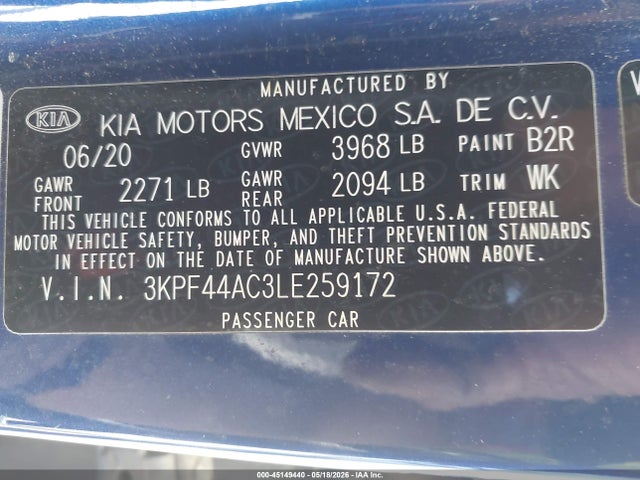 3KPF44AC3LE259172 KIA FORTE GT