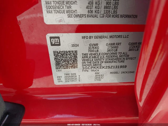 1GCPKKEK2SZ131959 Chevrolet Silverado 1500 4wd Short Bed Lt With 2fl