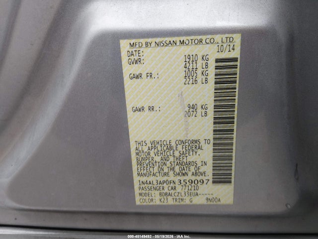 1N4AL3AP0FN359097 Nissan Altima 2.5/2.5 S/2.5 Sl/2.5 Sv