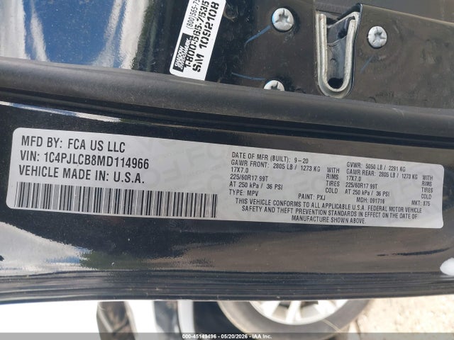 Продажа на аукционе авто 2021 Jeep Cherokee Latitude Fwd, vin: 1C4PJLCB8MD114966, номер лота: 45149496