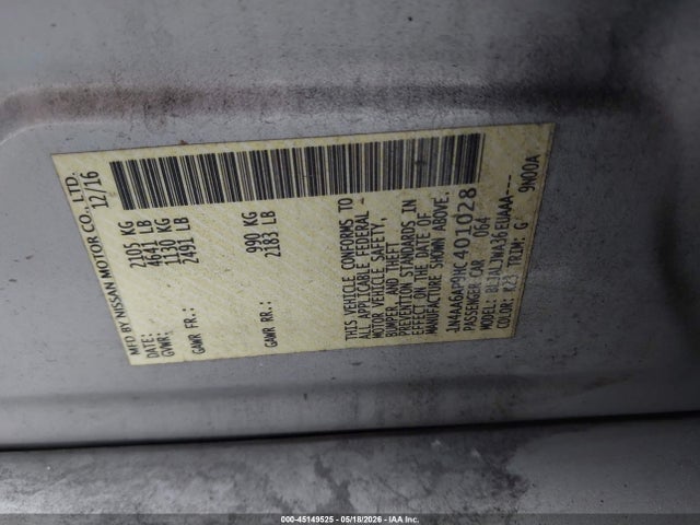 Aukcja sprzedaży 2017 Nissan Maxima 3.5 Sv, vin: 1N4AA6AP9HC401028, numer aukcji: 45149525