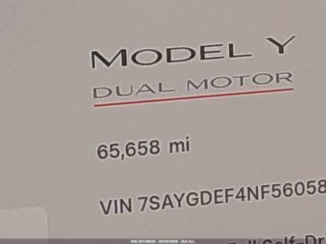 Aukcja sprzedaży 2022 Tesla Model Y Performance Dual Motor All-wheel Drive, vin: 7SAYGDEF4NF560585, numer aukcji: 45149528