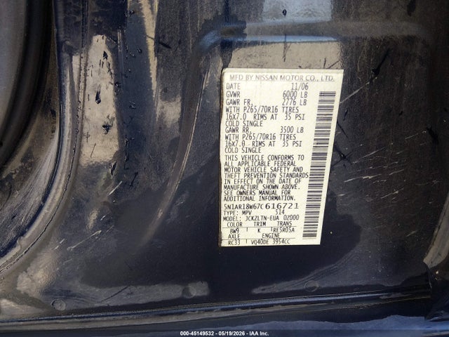 45149532 :رقم المزاد ، 5N1AR18W67C616721 vin ، 2007 Nissan Pathfinder Se مزاد بيع
