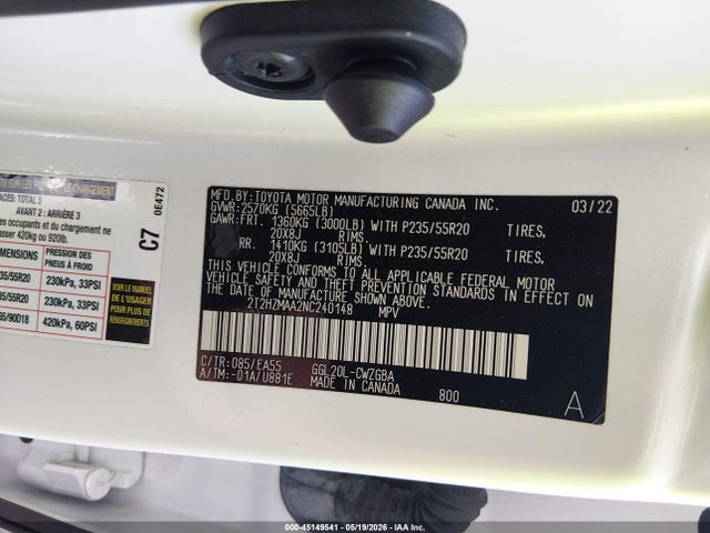 45149541 :رقم المزاد ، 2T2HZMAA2NC240148 vin ، 2022 Lexus Rx 350 مزاد بيع