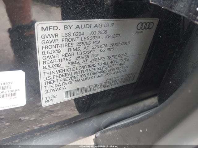 Продаж на аукціоні авто 2017 Audi Q7 2.0t Premium, vin: WA1LHAF74HD050463, номер лоту: 45149563