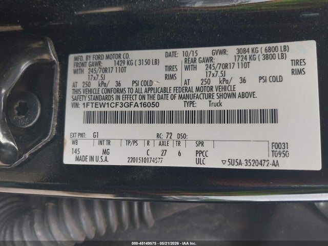 Aukcja sprzedaży 2016 Ford F-150 Xlt, vin: 1FTEW1CF3GFA16050, numer aukcji: 45149575