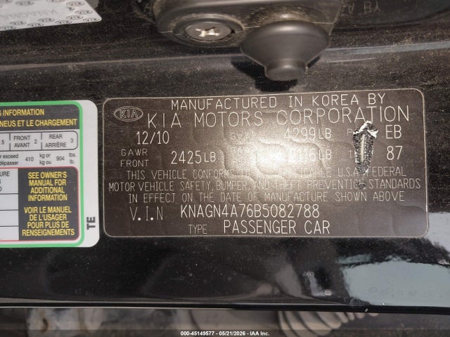 45149577 :رقم المزاد ، KNAGN4A76B5082788 vin ، 2011 Kia Optima Ex مزاد بيع