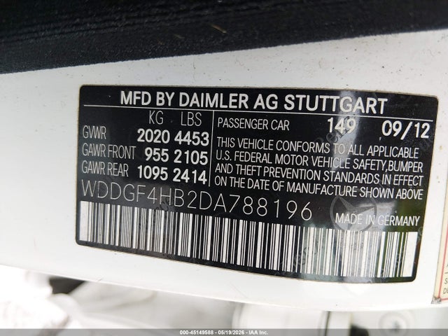 Aukcja sprzedaży 2013 Mercedes-benz C 250 Sport, vin: WDDGF4HB2DA788196, numer aukcji: 45149588