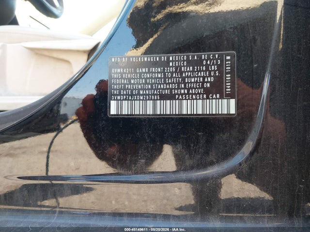 Продаж на аукціоні авто 2013 Volkswagen Jetta 2.5l Se, vin: 3VWDP7AJXDM297985, номер лоту: 45149611