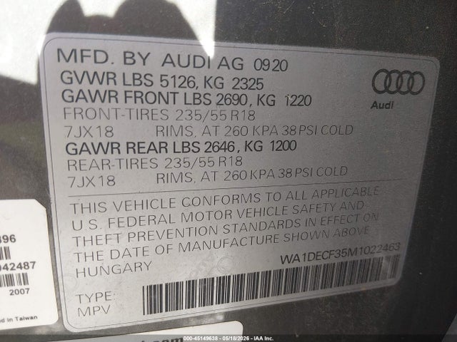 WA1DECF35M1022463 Audi Q3 Premium 45 Tfsi S Line Quattro Tiptronic