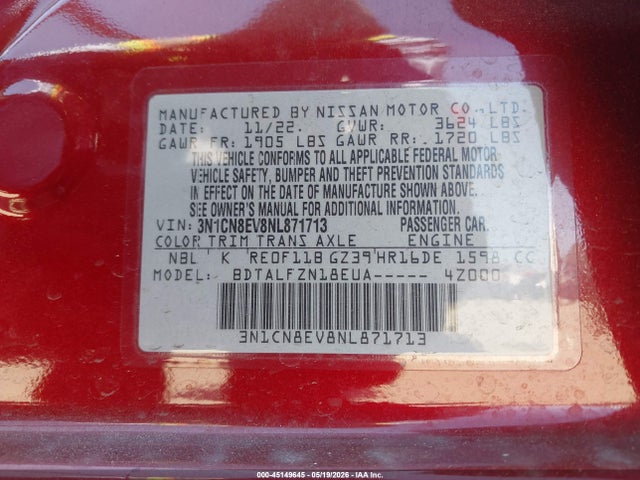 3N1CN8EV8NL871713 Nissan Versa 1.6 Sv Xtronic Cvt
