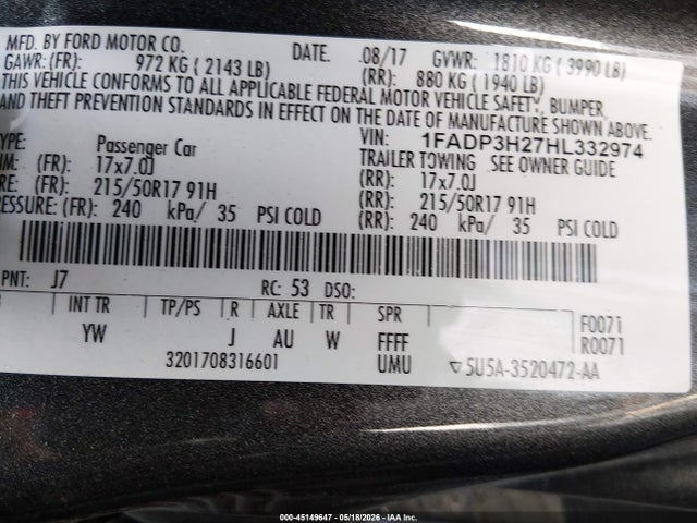 1FADP3H27HL332974 Ford FOCUS SEL