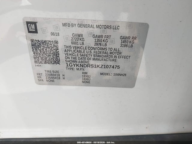 Aukcja sprzedaży 2019 Cadillac Xt5 Luxury, vin: 1GYKNDRS1KZ107475, numer aukcji: 45149650