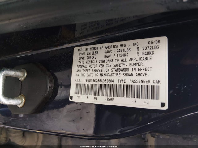 Продажа на аукционе авто 2006 Acura Tl, vin: 19UUA66266A052604, номер лота: 45149722