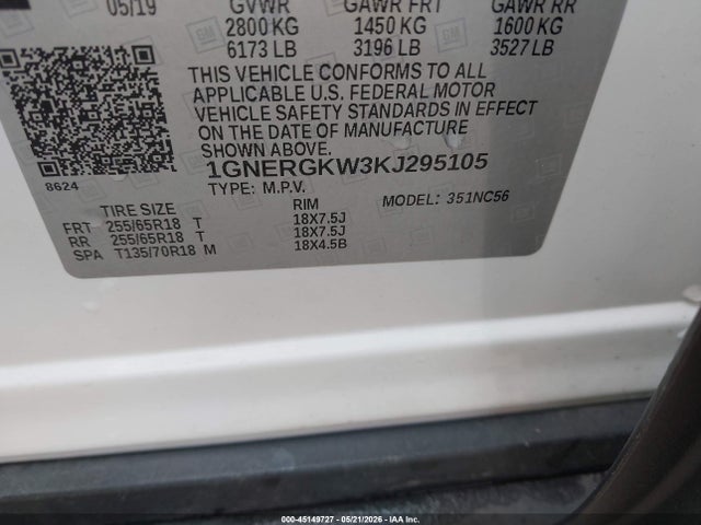 Продажа на аукционе авто 2019 Chevrolet Traverse 1lt, vin: 1GNERGKW3KJ295105, номер лота: 45149727