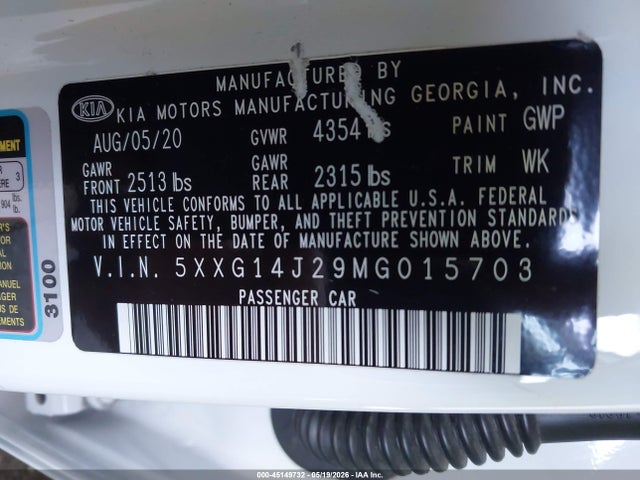 KIA K5 LXS 2021 5XXG14J29MG015703 Image 9
