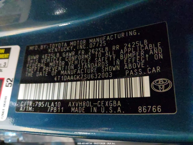 Toyota CAMRY XLE 2025 4T1DAACK7SU632003 Image 9