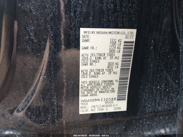 Продажа на аукционе авто 2023 Nissan Titan Sv 4x4, vin: 1N6AA1ED9PN110588, номер лота: 45149741