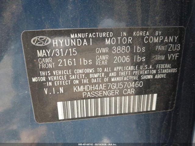Продаж на аукціоні авто 2016 Hyundai Elantra Se, vin: KMHDH4AE7GU570460, номер лоту: 45149742