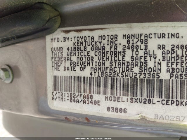 Продаж на аукціоні авто 1998 Toyota Camry Ce, vin: 4T1BG22K5WU273365, номер лоту: 45149752