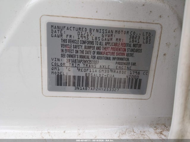 Продаж на аукціоні авто 2017 Nissan Sentra Sv, vin: 3N1AB7AP2HY253327, номер лоту: 45149771