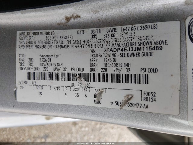 Ford FIESTA SE 2018 3FADP4EJ3JM115489 Image 9
