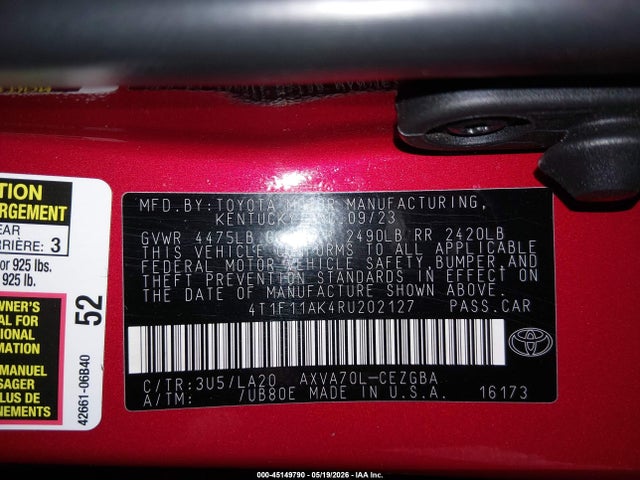 4T1F11AK4RU202127 Toyota CAMRY XLE