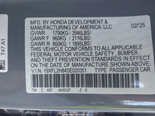 19XFL2H84SE020351 Honda Civic Sedan Sport