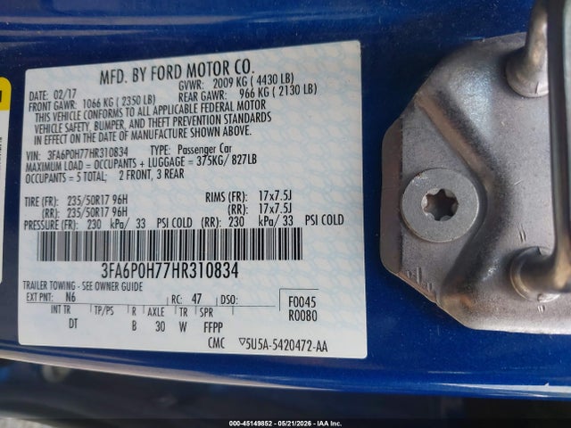 45149852 :رقم المزاد ، 3FA6P0H77HR310834 vin ، 2017 Ford Fusion Se مزاد بيع