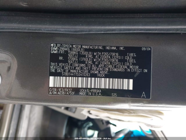 45149859 :رقم المزاد ، 5TBDT44115S470263 vin ، 2005 Toyota Tundra Sr5 V8 مزاد بيع