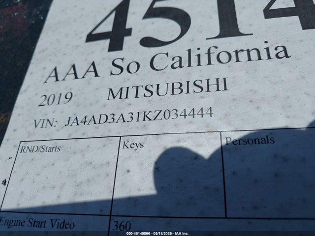 Продаж на аукціоні авто 2019 Mitsubishi Outlander Se, vin: JA4AD3A31KZ034444, номер лоту: 45149866
