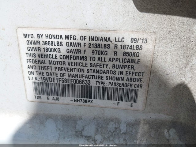Acura Ilx 2.0l 2014 19VDE1F58EE006633 Image 9