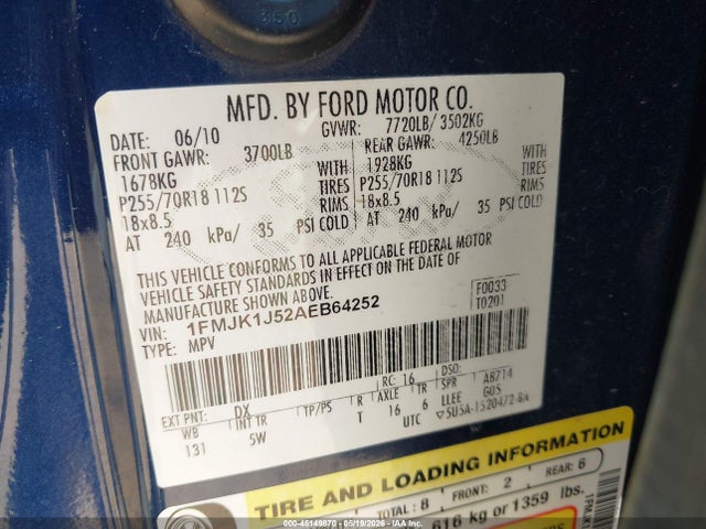 Aukcja sprzedaży 2010 Ford Expedition El King Ranch, vin: 1FMJK1J52AEB64252, numer aukcji: 45149870
