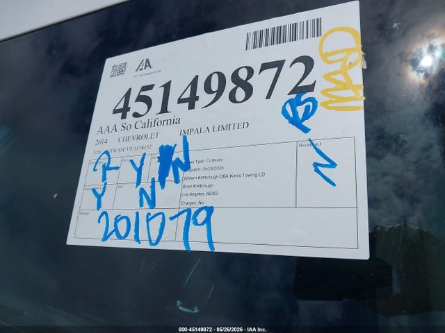 45149872 :رقم المزاد ، 2G1WA5E35E1158152 vin ، 2014 Chevrolet Impala Limited Ls مزاد بيع