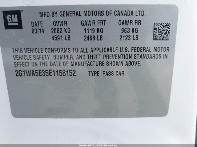 45149872 :رقم المزاد ، 2G1WA5E35E1158152 vin ، 2014 Chevrolet Impala Limited Ls مزاد بيع