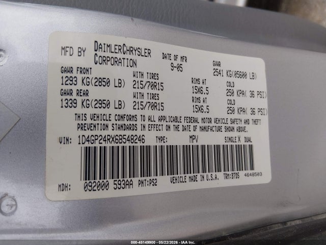 Продаж на аукціоні авто 2006 Dodge Grand Caravan Se, vin: 1D4GP24RX6B548246, номер лоту: 45149900