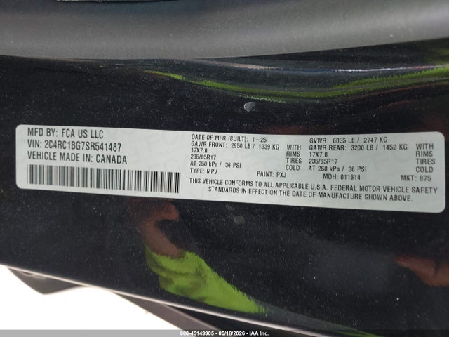 Продаж на аукціоні авто 2025 Chrysler Pacifica Select, vin: 2C4RC1BG7SR541487, номер лоту: 45149905